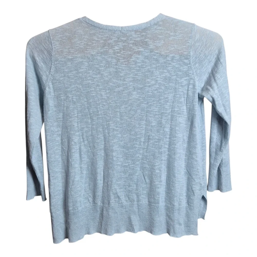 Eileen Fisher Womens Large Blue Organic Linen Cotton V Neck Sweater‎ Top
